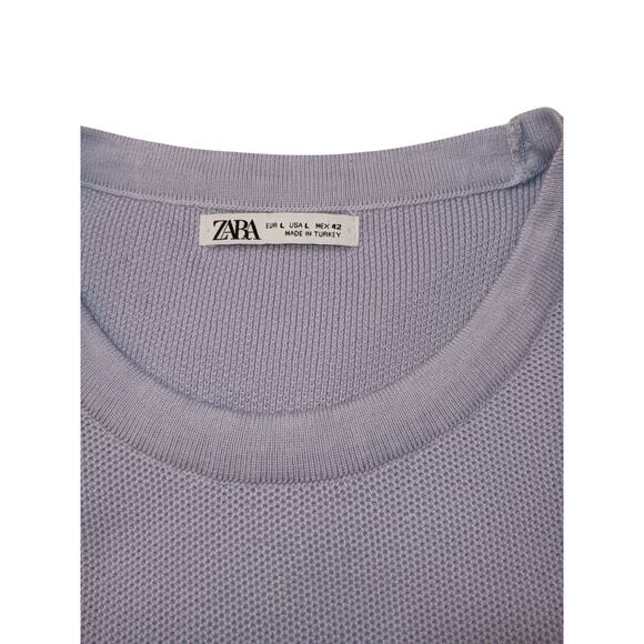 ZARA Textured Knit 2 Piece Set Pants Short Sleeve Top Size L Stretch Blue Purple - Picture 12 of 14